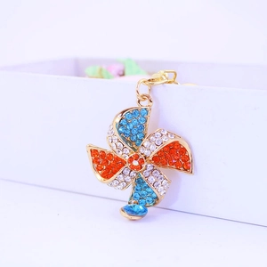 Fashion Rhinestone Windmill Keychain Colorful Crystal Zinc Alloy Car Key Ring Bag Charm Accessory For Women