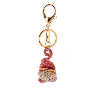 Porte-clés singe mignon serti de strass roses avec fermoir doré pour sacs à main
