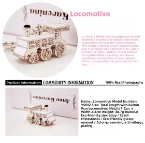 Macro detail of rhinestone locomotive keychain made of zinc alloy and Czech crystals