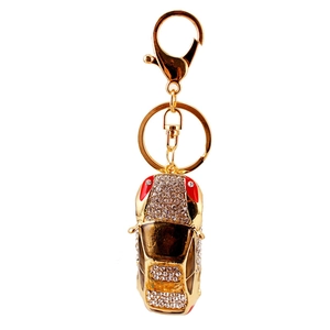 Porte-clés voiture de sport en strass brillants avec placage d'or et fermoir mousqueton