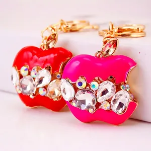 Mignon Porte-clés Cristal Forme de Pomme Alliage de Zinc Strass Bijou de Sac Cadeau de Noël Femme Porte-clés de Fruits Scintillants