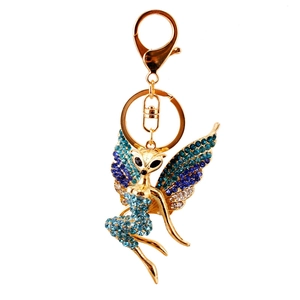 Exquisiter goldener Fee-Schlüsselanhänger mit blauen Strasssteinen für Damen