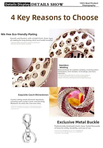 Detail view of pink crystal rhinestones and seamless nickel-free metal plating keychain