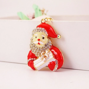 Cute Cartoon Santa Claus Keychain Zinc Alloy Rhinestone Enamel Christmas Bag Charm Pendant Fashion Jewelry Gift For Women