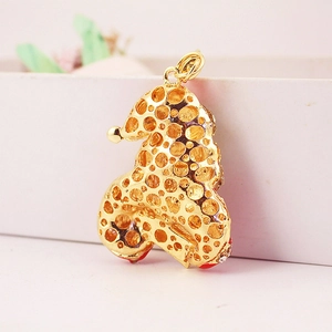 Sparkling rhinestone Poodle puppy keychain with golden hollow honeycomb design for women