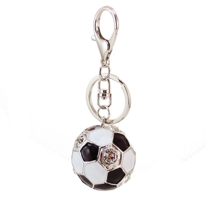 Portachiavi calcio con strass brillanti e moschettone in metallo argentato per borsa