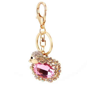 Cute pink crystal goat keychain with gold alloy sheep pendant and lobster clasp