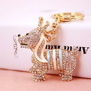 Süßer Zinklegierung Strass Krone Hund Schlüsselanhänger Für Damen Luxus Emaille Welpe Taschenanhänger Funkelnder Tier Schlüsselring Geschenk