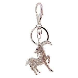 Portachiavi a forma di capra scintillante con placcatura in argento e strass per borse