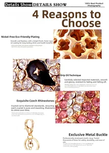 Detailed views of gold rhinestone mouse keychain with black star and lobster clasp