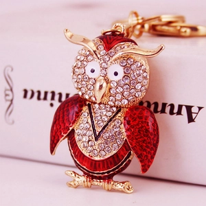 Porte-clés Hibou en Strass Mignon Pendentif Animal en Émail et Métal Anneau de Clé de Voiture Ornement de Sac pour Femme Cadeau