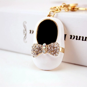 Fashion Cute Shoe Shape Keychain Zinc Alloy Rhinestone Enameled Bowknot Bag Charm Creative Key Ring Accessory Gift For Women