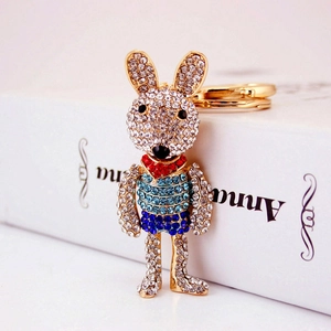 Cartoon Rabbit Keychain Zinc Alloy Rhinestone Bunny Bag Charm Gold Multicolor Crystal Animal Key Ring Gift Women Accessory
