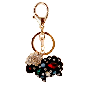 Porte-clés mouton créatif doré orné de strass multicolores et cristaux pour sacs