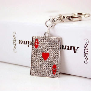 Niedliche Legierung Strass Poker Herz-Ass Schlüsselanhänger Emaille Metall Schlüsselring Tasche Zubehör Geschenk Für Damen Herren