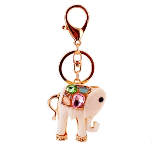 Colorful resin elephant keychain with crystal stones and gold lobster clasp
