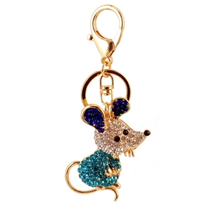 Porte-clés mignon en forme de souris avec cristaux multicolores et alliage doré poli