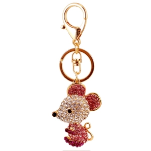 Sparkling crystal mouse keychain in rose gold with pink rhinestones for bags and keys