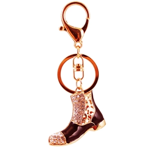 Creative rhinestone ankle boot keychain with gold finish and enamel drip oil for women