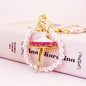 Mignon Porte-clés Danseuse de Ballet Alliage de Zinc Strass Rose Imitation de Künstliche Perle Pendentif de Sac Plaqué Or Élégant Cadeau Femme