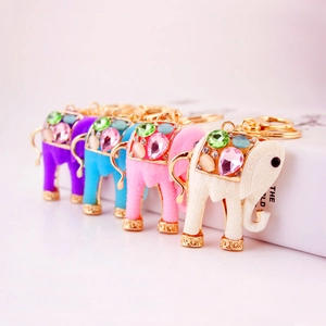 Bohemian Elephant Keychain Zinc Alloy Rhinestone Inlaid Artificial Resin Cat Eye Stone Animal Bag Pendant Jewelry Gift For Women