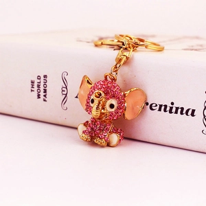 Cute Pink Rhinestone Elephant Keychain Zinc Alloy Animal Bag Pendant Charm Jewelry Accessory For Women Girls Gift