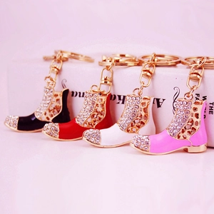 Fashion Rhinestone Hollow Boot Keychain Zinc Alloy Enamel High Heel Shoe Pendant Key Ring For Women Bag Charm Gift