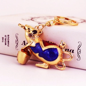 Cute Zodiac Mouse Keychain Zinc Alloy Rhinestone Inlaid Enamel Metal Animal Key Ring Car Bag Charm Pendant Women Jewelry