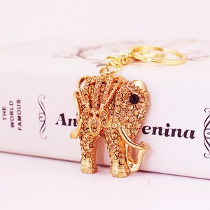 Luxurious Golden Elephant Rhinestone Zinc Alloy Keychain Animal Shape Bag Pendant Women Fashion Car Keyring Gift