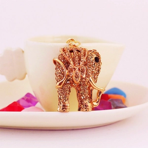 Elegant gold elephant keychain with brown crystals and rhinestones for handbags