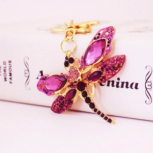 Porte-clés Libellule en Cristal Strass Or Alliage de Zinc Pendentif de Sac pour Femmes Filles Cadeau Brillant Porte-clés Libellule