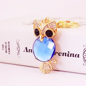 Porte-clés Hibou en Or avec Cristal Facetté Bleu Strass Alliage Pendentif de Sac Animalier pour Femmes Filles