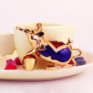 Cute mouse keychain with colorful rhinestones and gold coins for women handbag charm