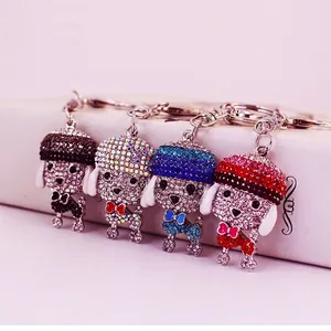 Cute Poodle Dog Keychain For Women Zinc Alloy Sparkling Rhinestone Animal Bag Pendant Charm Jewelry Keychain Accessory Gift