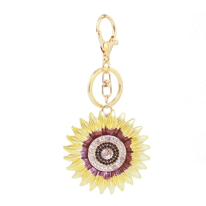 Exquisite sunflower keychain pendant with 18k gold plating and vibrant rhinestones