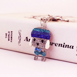 Sparkling blue crystal poodle keychain with rhinestones for handbag charm and car keys