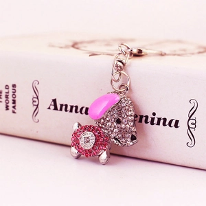 Mignon Porte-clés Chien Chiot en Alliage de Zinc Strass Émail Coloré Pendentif de Sac Animal Anneau de Clé de Voiture pour Femme Cadeau