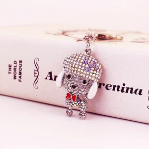 Cute colorful rhinestone puppy keychain with sparkling crystal dog bag pendant