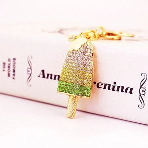 Colorful rhinestone ice cream popsicle keychain with gold alloy for car keys and bags