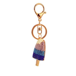 Cute colorful ice cream keychain with glittery pink and blue rhinestones and gold lobster clasp