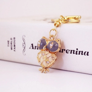 Creative Rhinestone Owl Keychain For Women Cute Enamel Animal Bag Pendant Golden Metal Key Ring Accessories Jewelry Gift