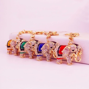 Rhinestone Elephant Keychain Zinc Alloy Enamel Animal Bag Pendant Women Jewelry Sparkling Crystal Elephant Key Ring Gift