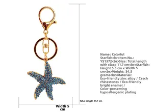 Spécifications détaillées de taille pour le porte-clés étoile de mer bleue avec dimensions