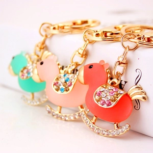 Cute Rocking Horse Keychain With Czech Rhinestones Zinc Alloy Animal Keyring Bag Charm Accessory For Women Girls Gift
