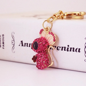 Cute Cartoon Mouse Rhinestone Keychain Luxury Enamel Gold Alloy Mouse Bag Pendant Car Key Ring For Women Animal Jewelry Gift