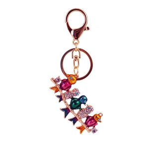 Sparkling crystal birds on branch keychain with colorful enamel for women handbags