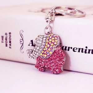 Sparkling Rhinestone Pink Elephant Keychain Alloy Animal Bag Charm With Lobster Clasp For Women Girls Gift Decoration