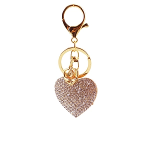 Porte-clés cœur en cristal étincelant avec anneau doré et breloque rose pour sacs à main