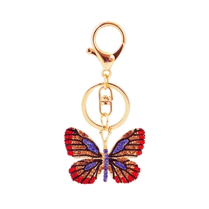 Sparkling crystal butterfly keychain with colorful rhinestones and gold lobster clasp