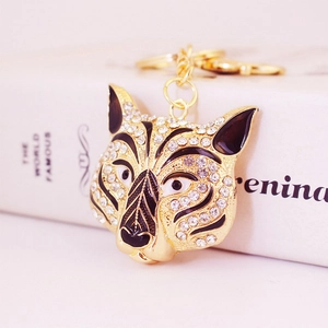 Luxury Rhinestone Tiger Head Keychain Gold Zinc Alloy Animal Pendant For Men Women Bag Charm Key Ring Decorative Accessory